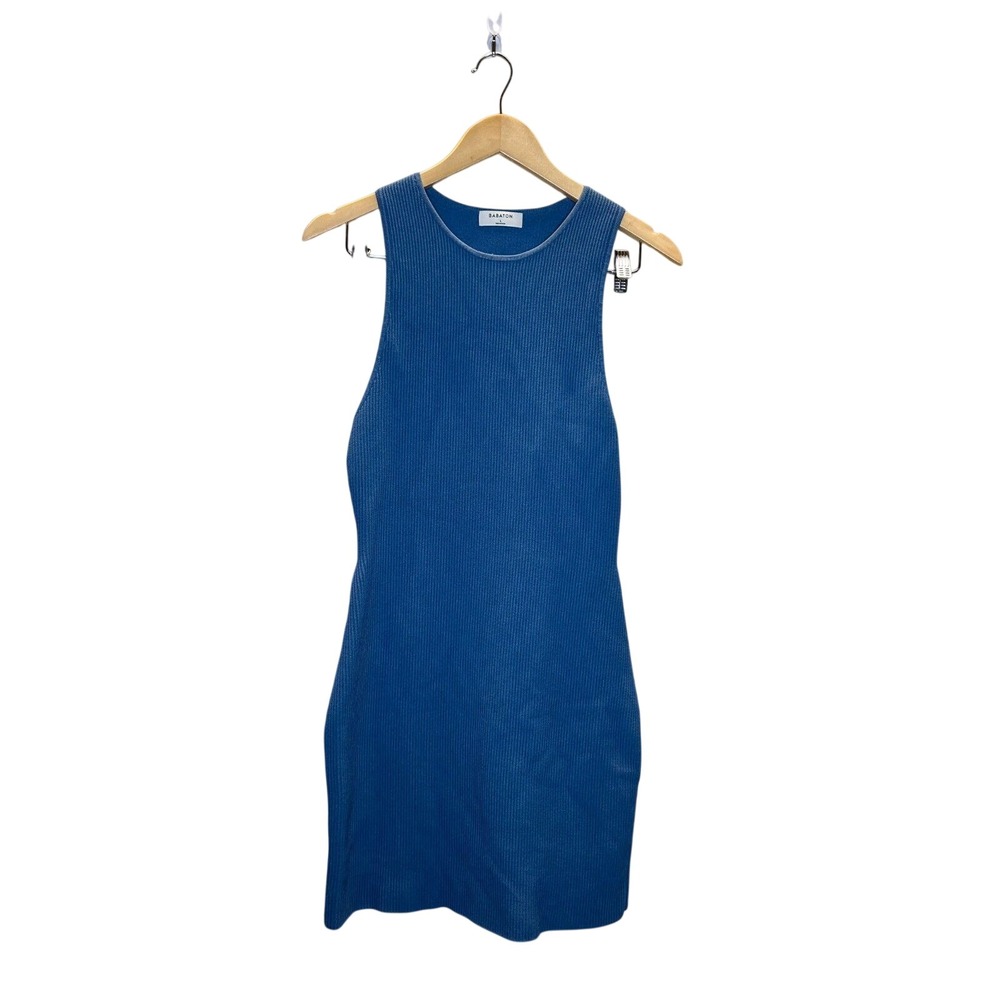 Babaton Sculpt Knit Mini Dress Women Large Blue Ribbed Racerback 99158 Bodycon